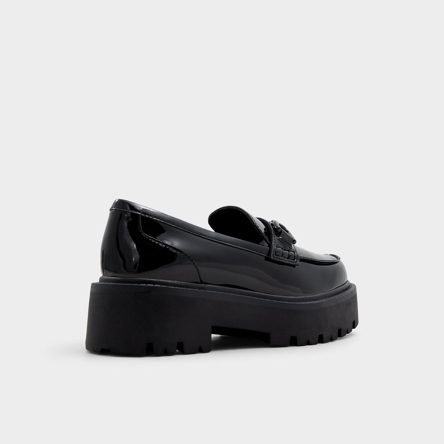 Oneameth Black Synthetic Patent Women's Loafers & Oxfords - Loafer, Lug sole - Black