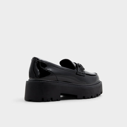 Oneameth Black Synthetic Patent Women's Loafers & Oxfords - Loafer, Lug sole - Black