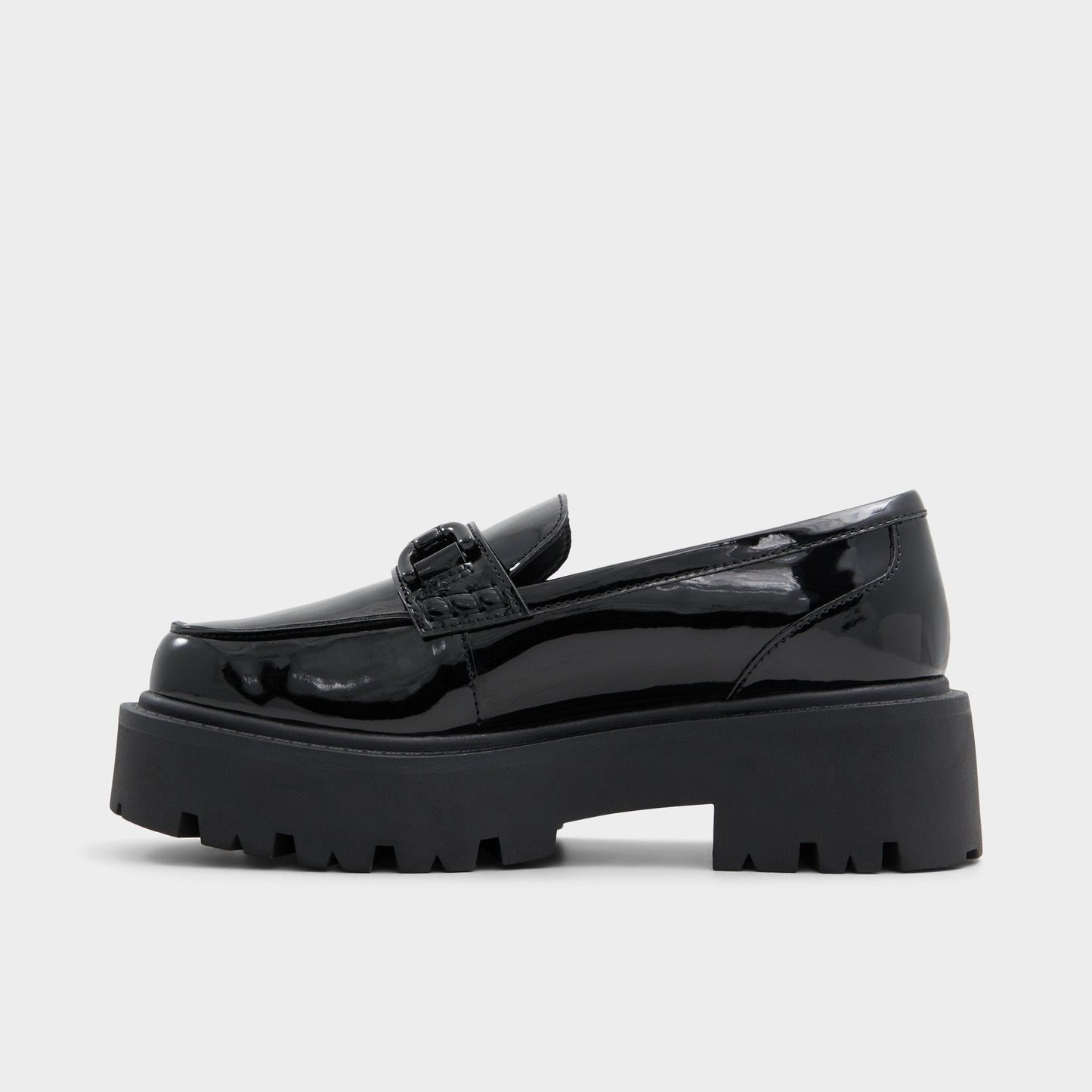 Oneameth Black Synthetic Patent Women's Loafers & Oxfords - Loafer, Lug sole - Black