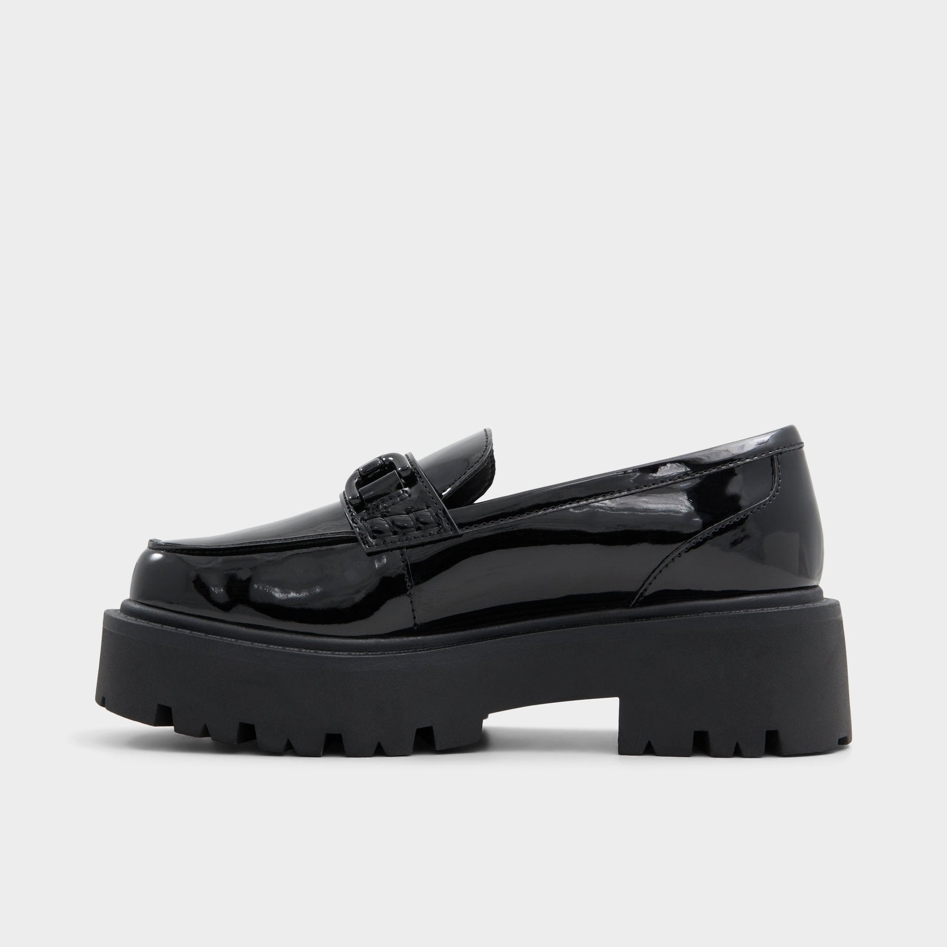Oneameth Black Synthetic Patent Women's Loafers & Oxfords - Loafer, Lug sole - Black