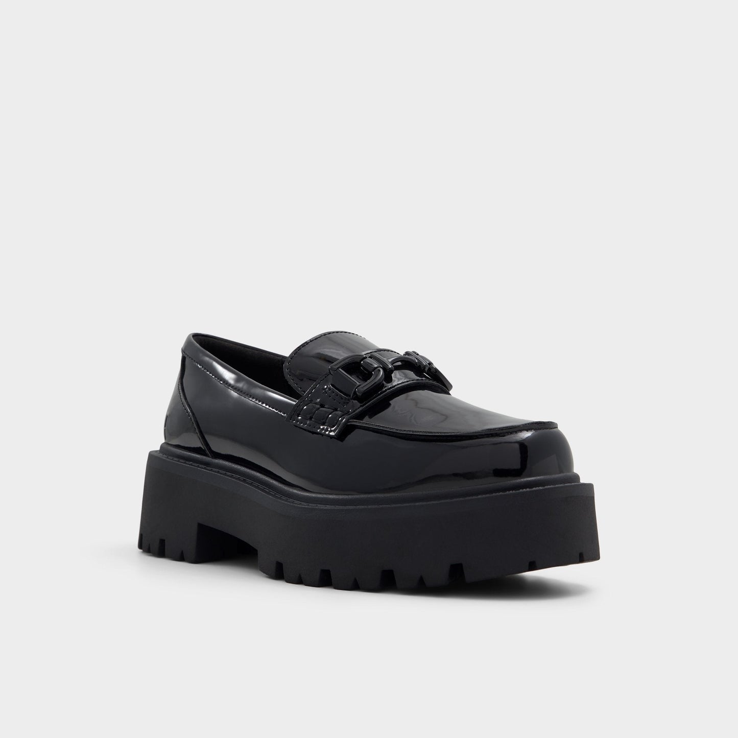 Oneameth Black Synthetic Patent Women's Loafers & Oxfords - Loafer, Lug sole - Black