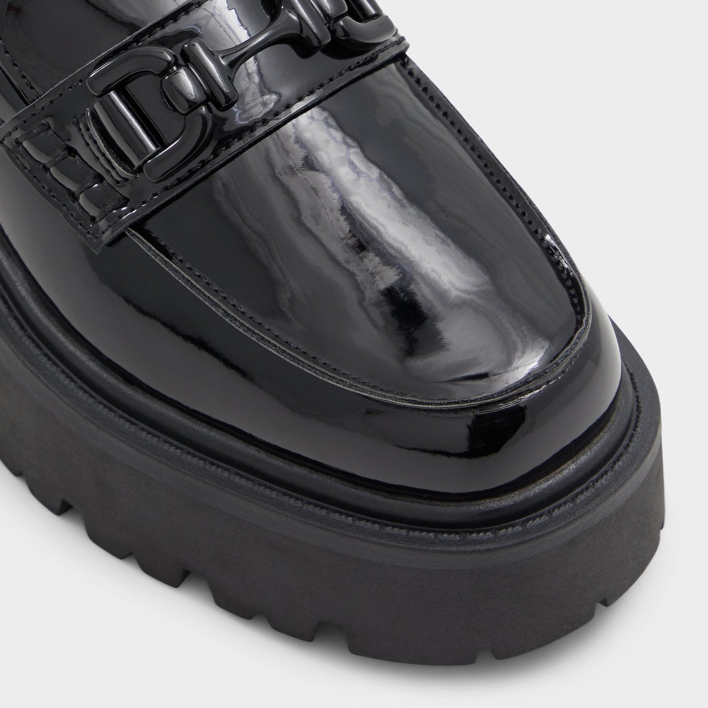 Oneameth Black Synthetic Patent Women's Loafers & Oxfords - Loafer, Lug sole - Black