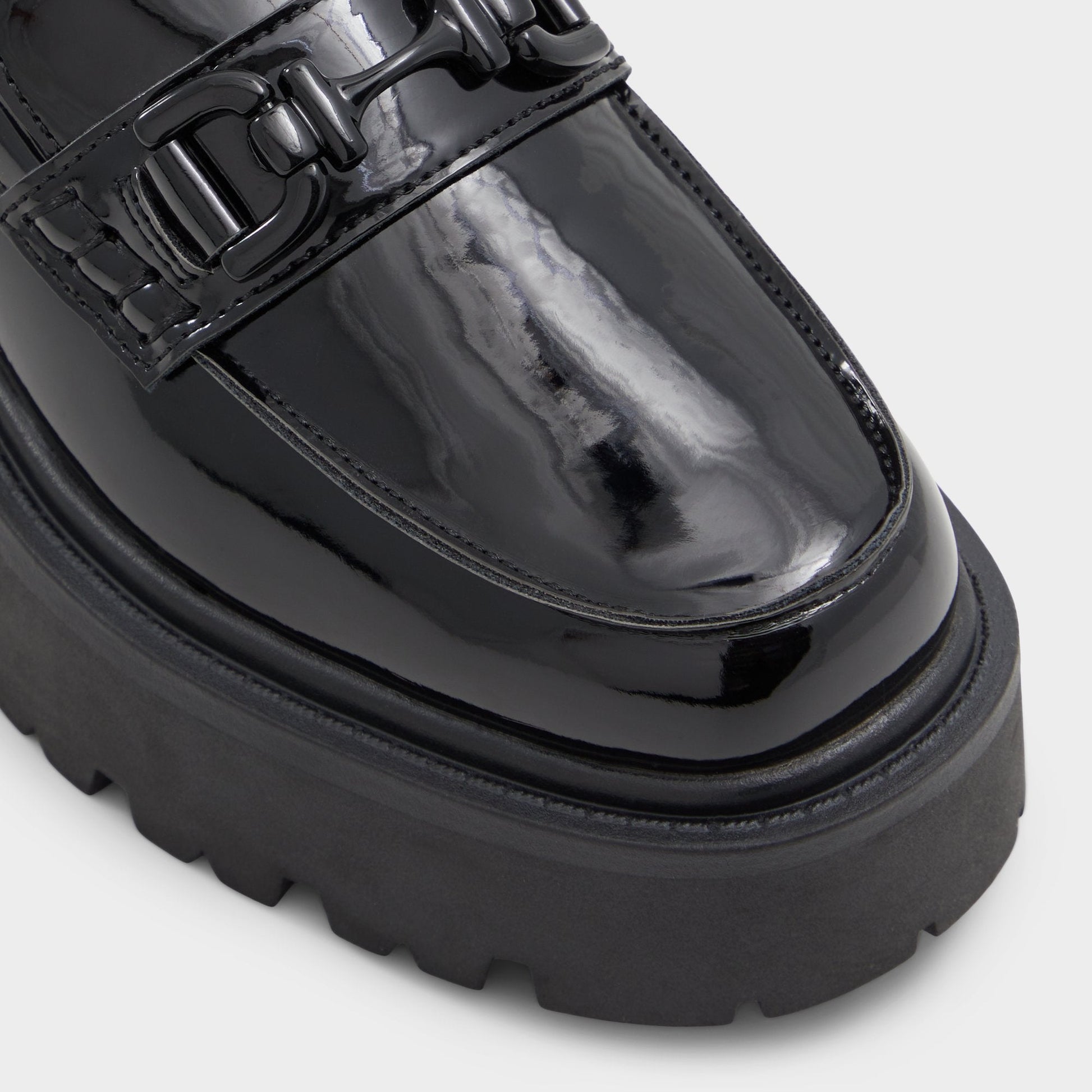 Oneameth Black Synthetic Patent Women's Loafers & Oxfords - Loafer, Lug sole - Black