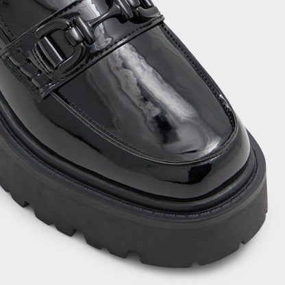 Oneameth Black Synthetic Patent Women's Loafers & Oxfords - Loafer, Lug sole - Black