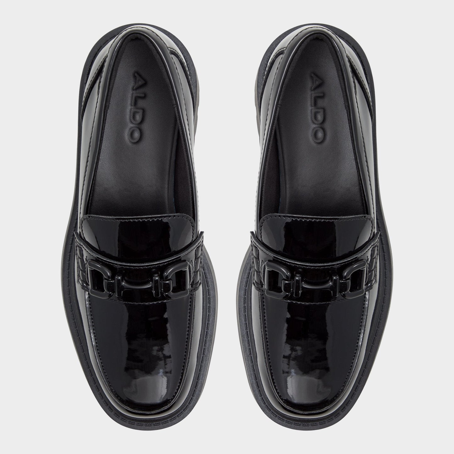 Oneameth Black Synthetic Patent Women's Loafers & Oxfords - Loafer, Lug sole - Black