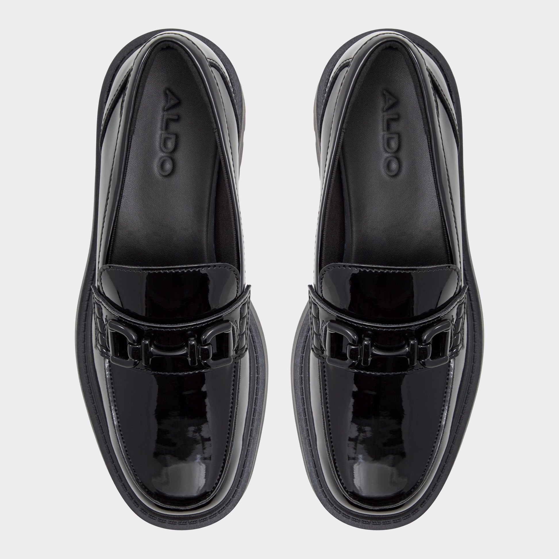 Oneameth Black Synthetic Patent Women's Loafers & Oxfords - Loafer, Lug sole - Black