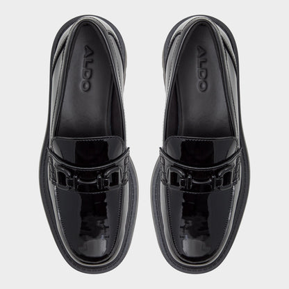 Oneameth Black Synthetic Patent Women's Loafers & Oxfords - Loafer, Lug sole - Black