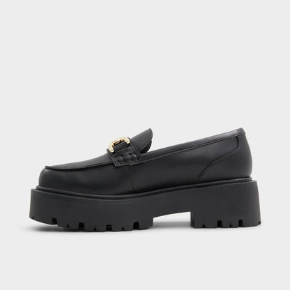 Oneameth Black Synthetic Smooth Women's Loafers & Oxfords - Loafer, Lug sole - Black