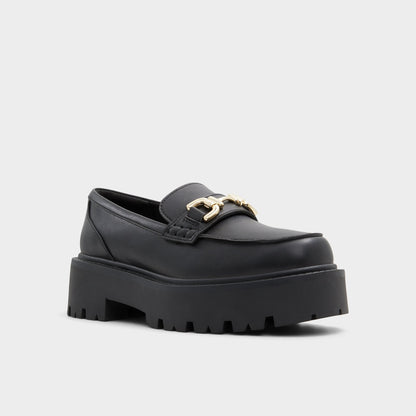 Oneameth Black Synthetic Smooth Women's Loafers & Oxfords - Loafer, Lug sole - Black