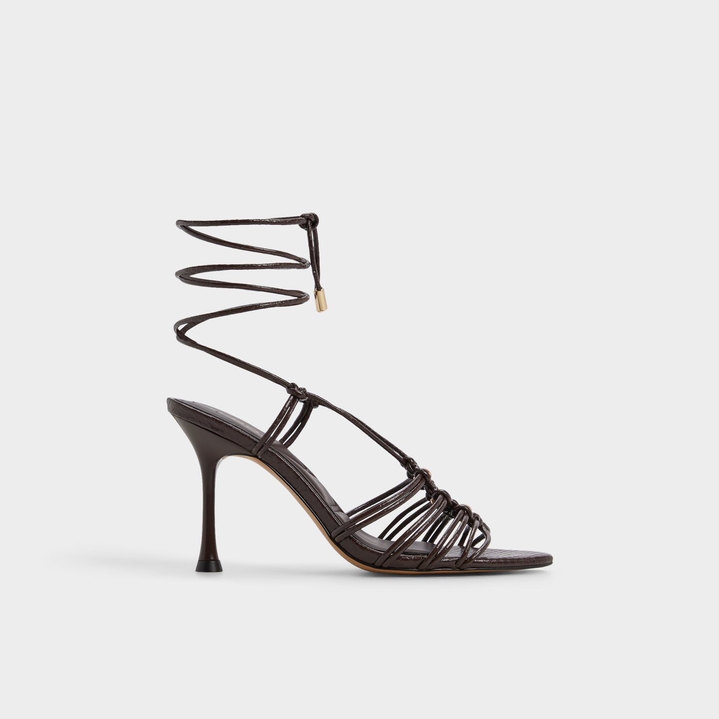 Curacao in Dark Brown - Strappy heeled sandal, Stiletto heel - Dark brown
