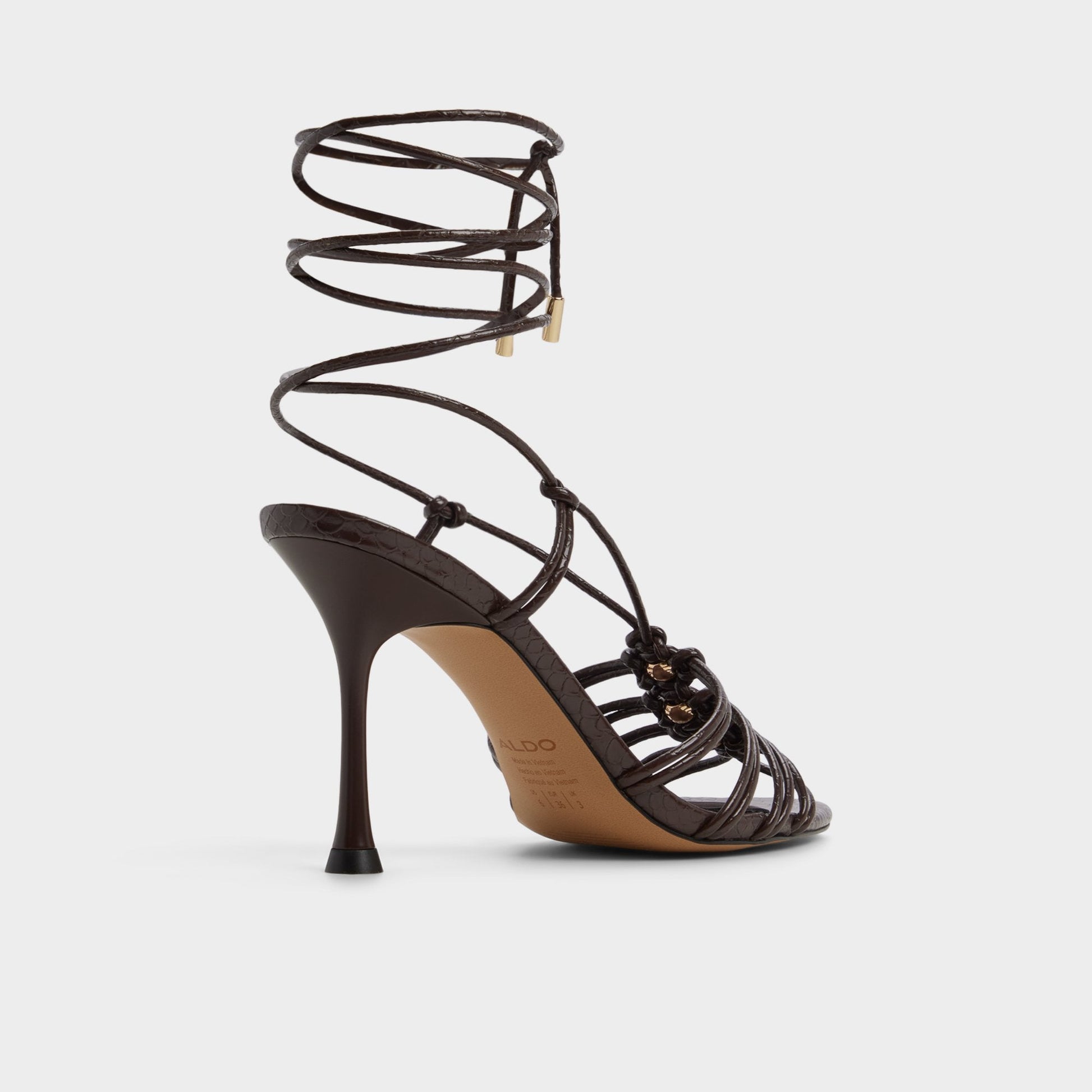 Curacao in Dark Brown - Strappy heeled sandal, Stiletto heel - Dark brown