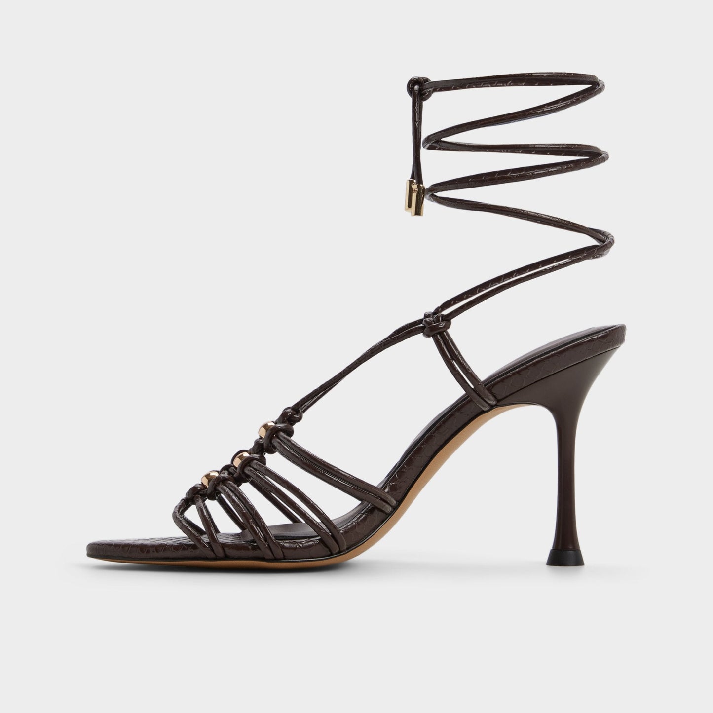Curacao in Dark Brown - Strappy heeled sandal, Stiletto heel - Dark brown