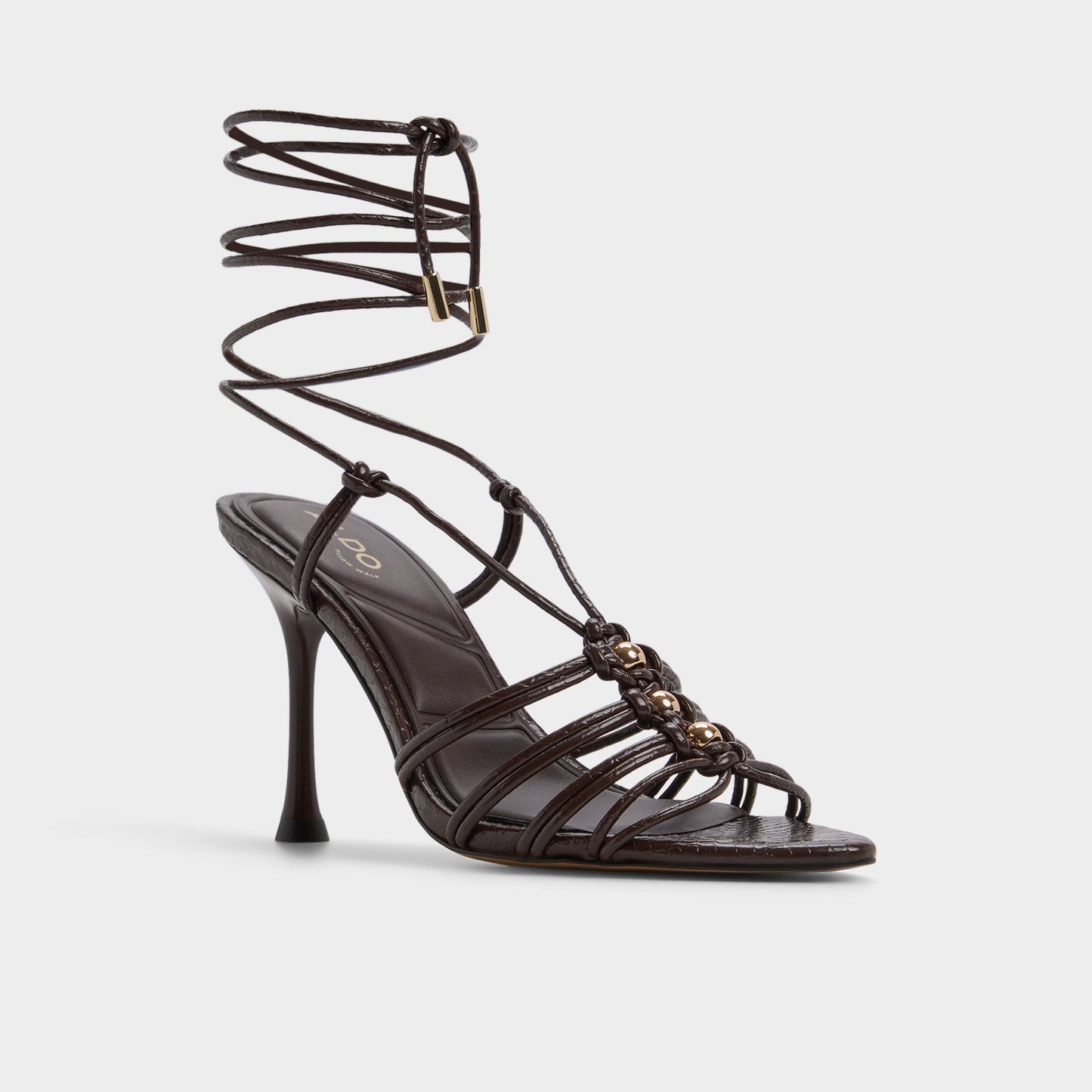 Curacao in Dark Brown - Strappy heeled sandal, Stiletto heel - Dark brown