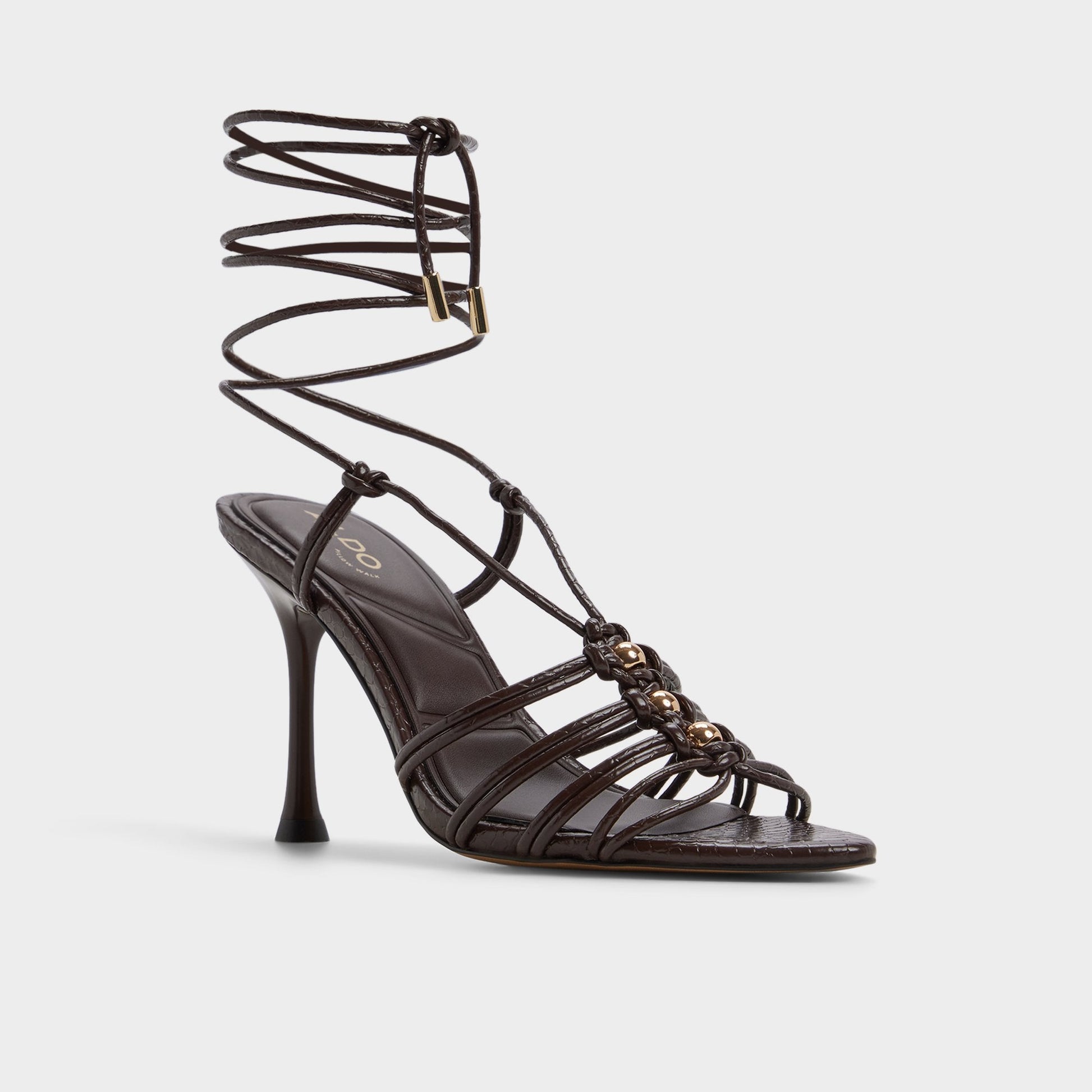 Curacao in Dark Brown - Strappy heeled sandal, Stiletto heel - Dark brown