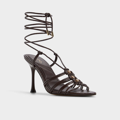 Curacao in Dark Brown - Strappy heeled sandal, Stiletto heel - Dark brown