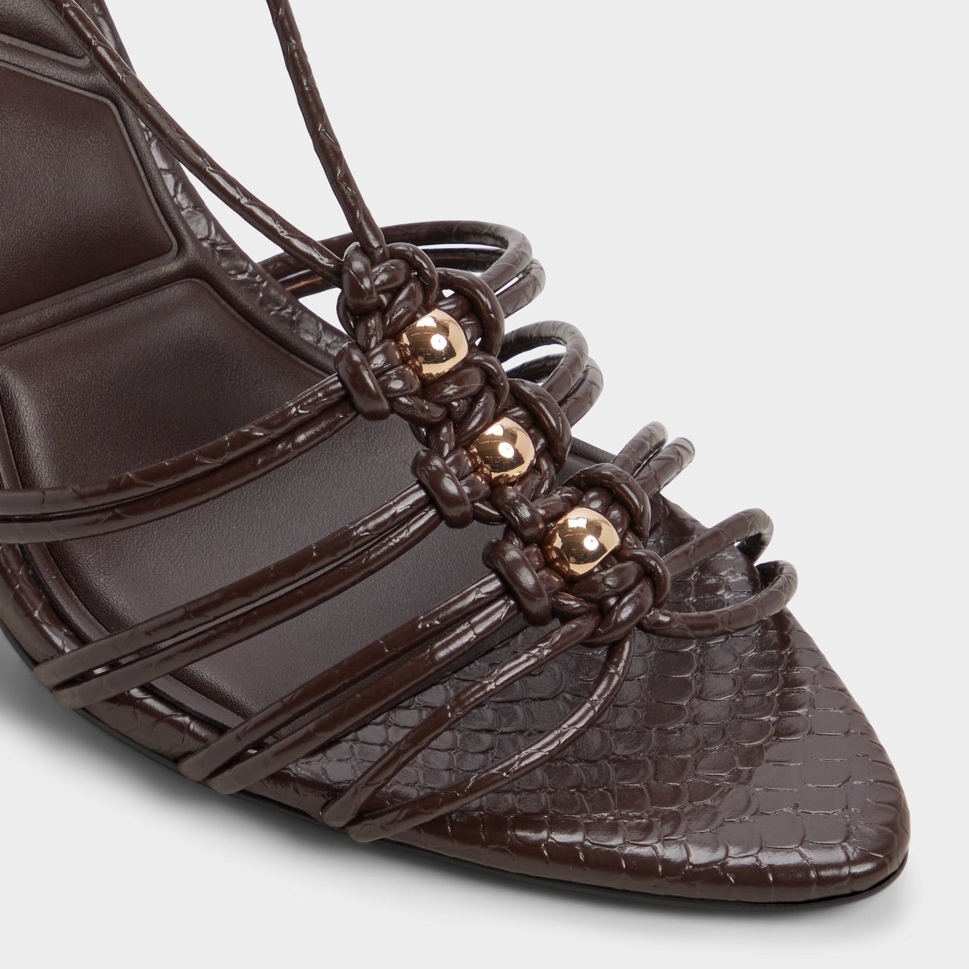 Curacao in Dark Brown - Strappy heeled sandal, Stiletto heel - Dark brown