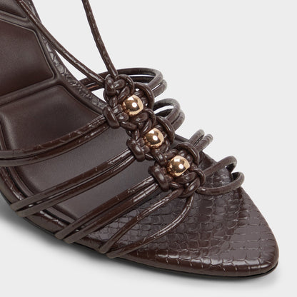 Curacao in Dark Brown - Strappy heeled sandal, Stiletto heel - Dark brown