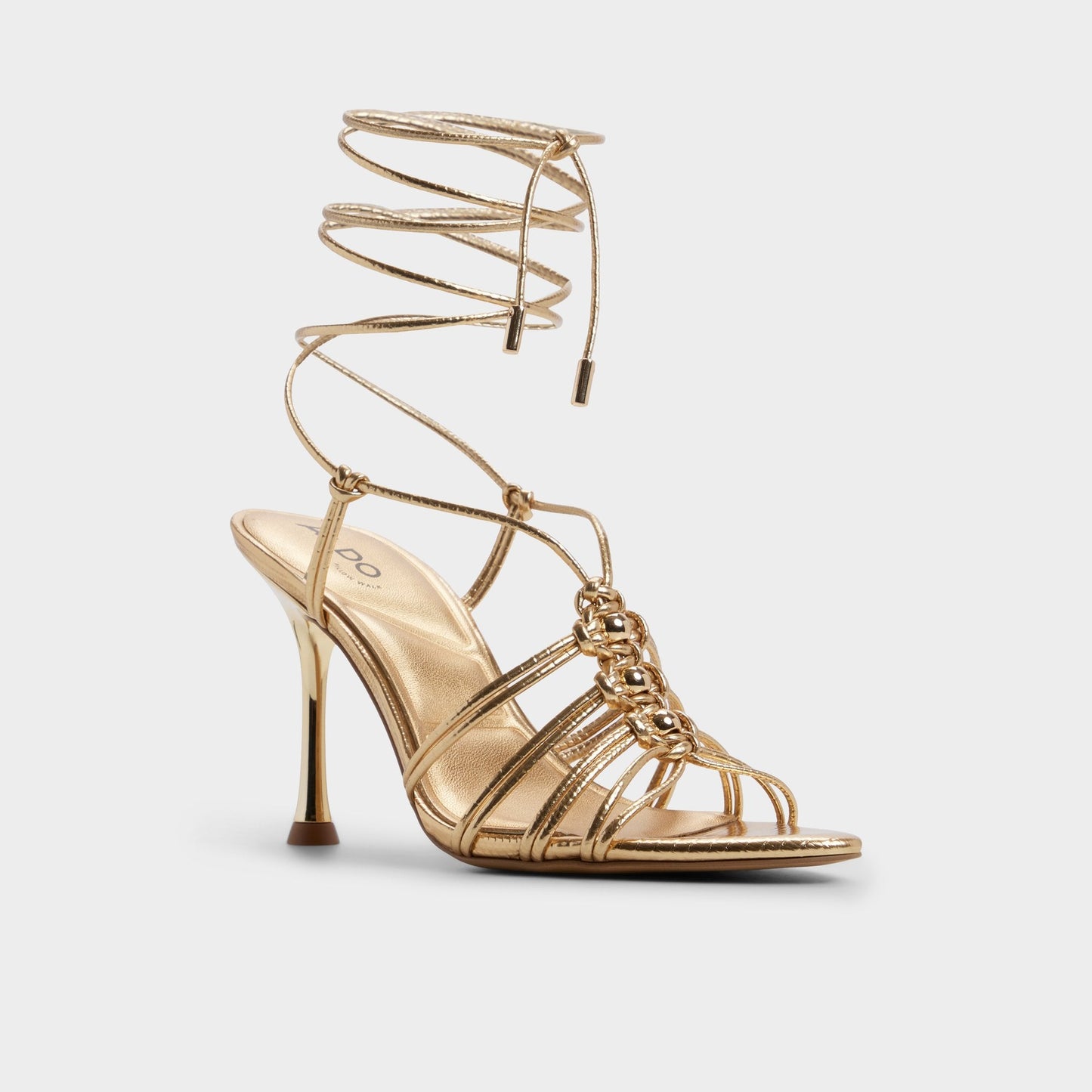 Curacao in Gold - Strappy heeled sandal, Stiletto heel - Gold