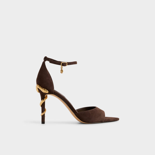 Medeza in Dark Brown - Strappy heeled sandal - Dark brown