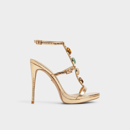 Opalia Gold Women's Strappy sandals - Strappy heeled sandal, Platform - Gold