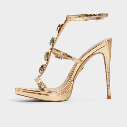 Opalia Gold Women's Strappy sandals - Strappy heeled sandal, Platform - Gold