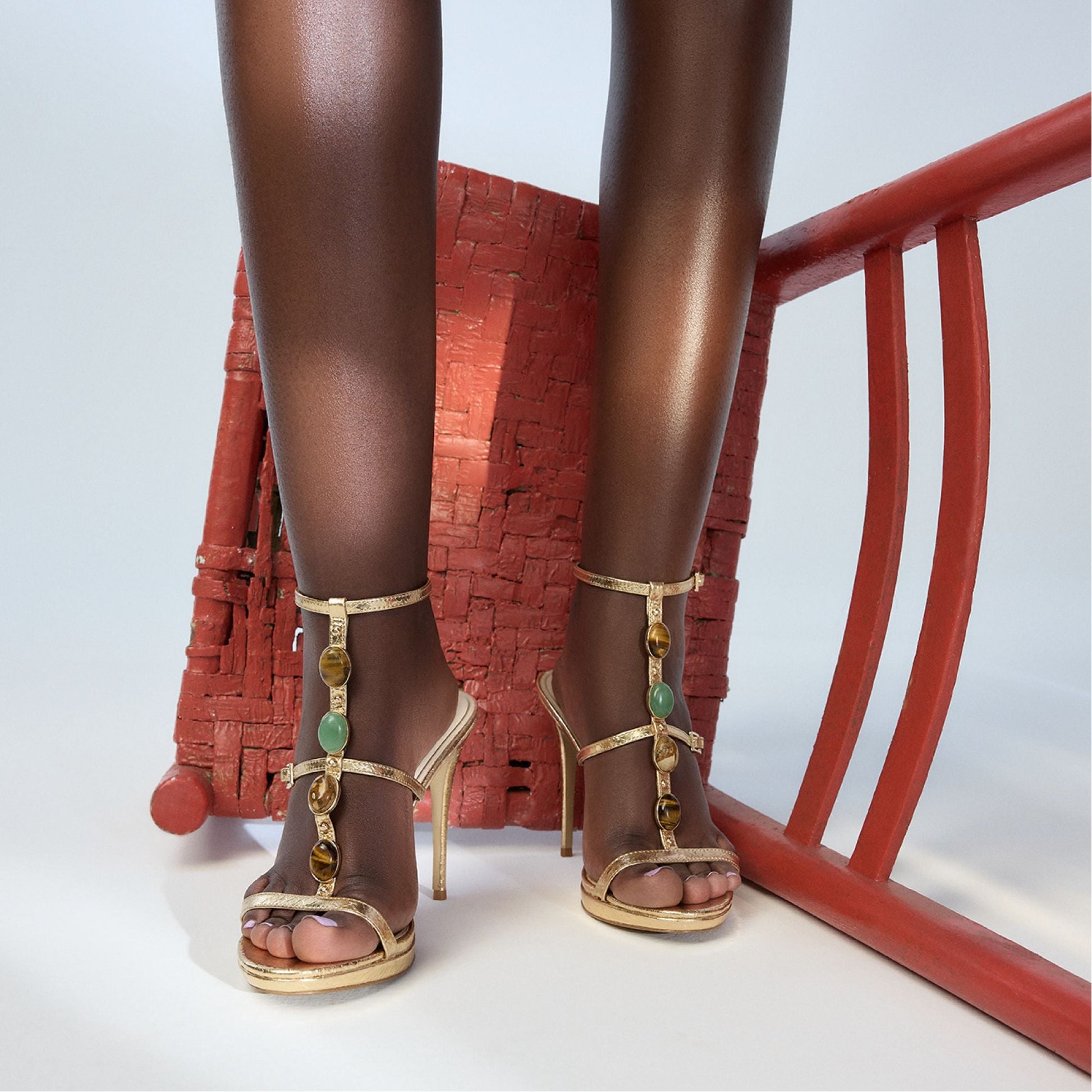 Opalia Gold Women's Strappy sandals - Strappy heeled sandal, Platform - Gold