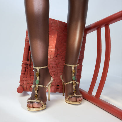 Opalia Gold Women's Strappy sandals - Strappy heeled sandal, Platform - Gold