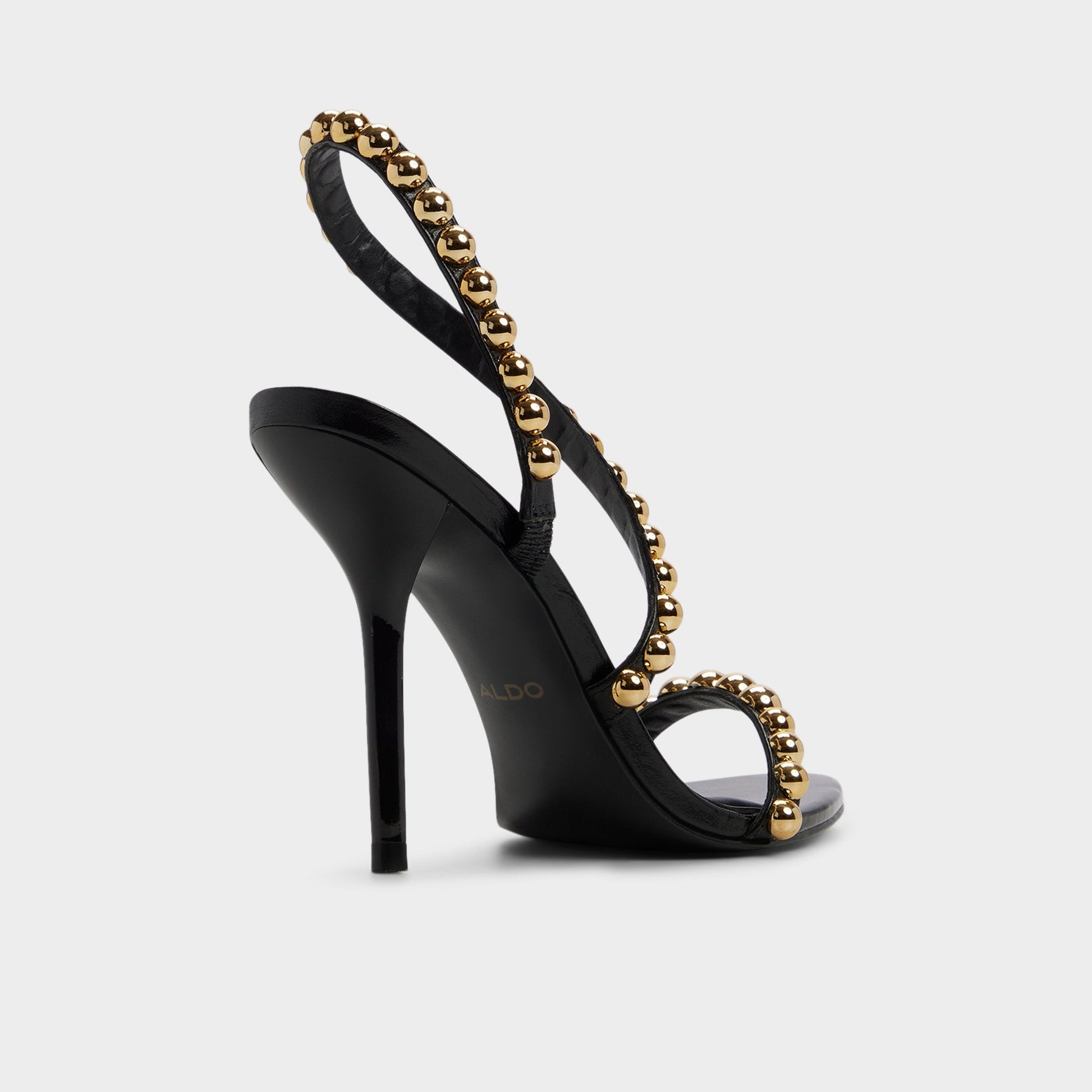 Attey in Black - Strappy heeled sandal, Stiletto heel - Black