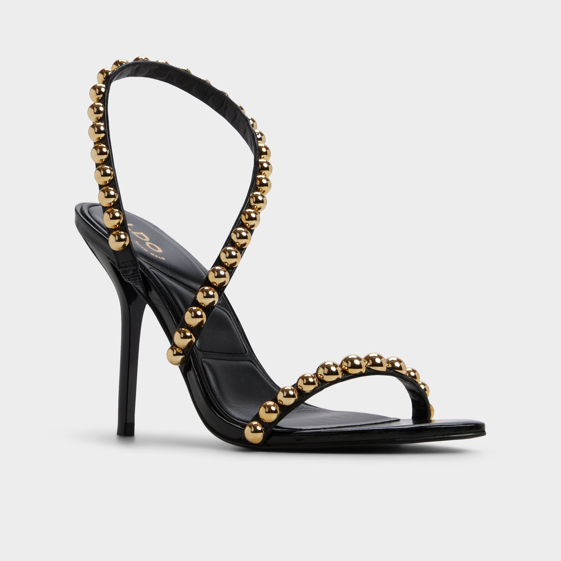 Attey in Black - Strappy heeled sandal, Stiletto heel - Black