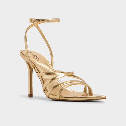 Solania Gold Women's Heeled sandals - Strappy heeled sandal, Stiletto heel - Gold