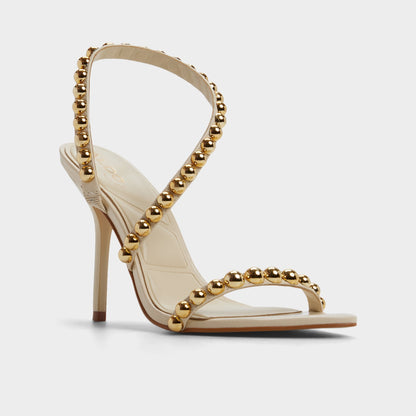 Attey in Cream - Strappy heeled sandal, Stiletto heel - Cream