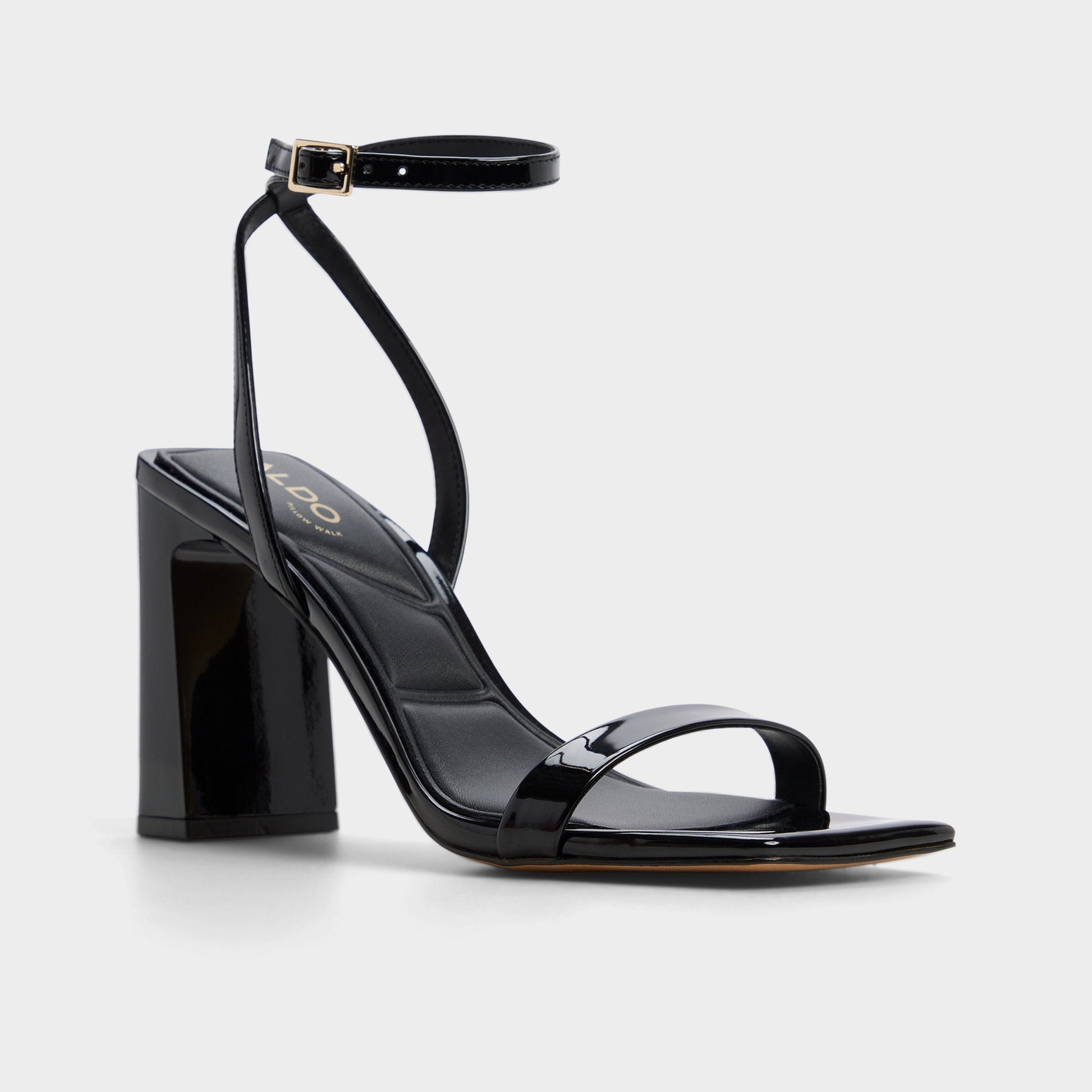 Azzira in Black - Strappy heeled sandal, Block heel - Black