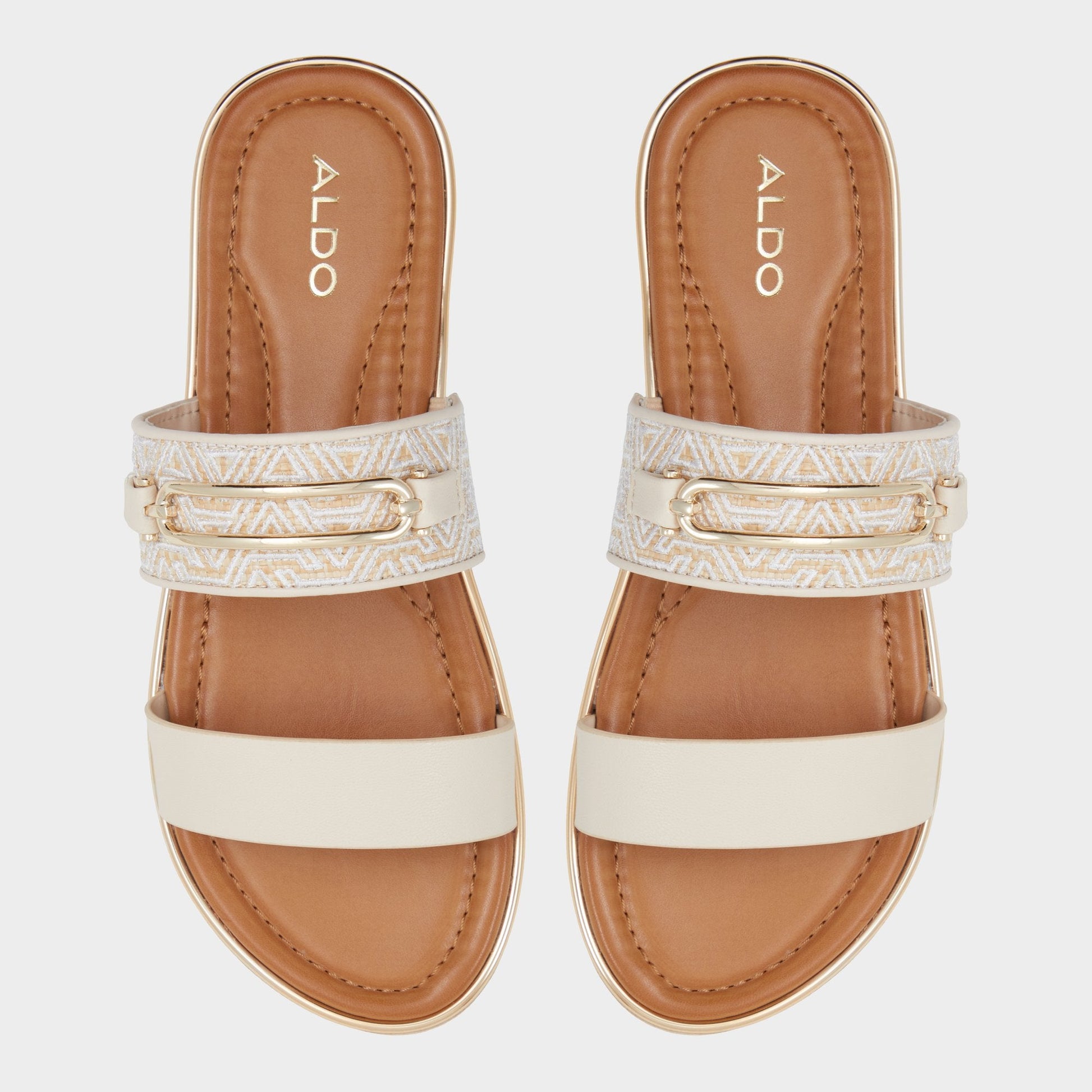 Lagoon Other Beige Synthetic Print Women's Footbed sandals - Slide sandal, Footbed sandal - Other beige