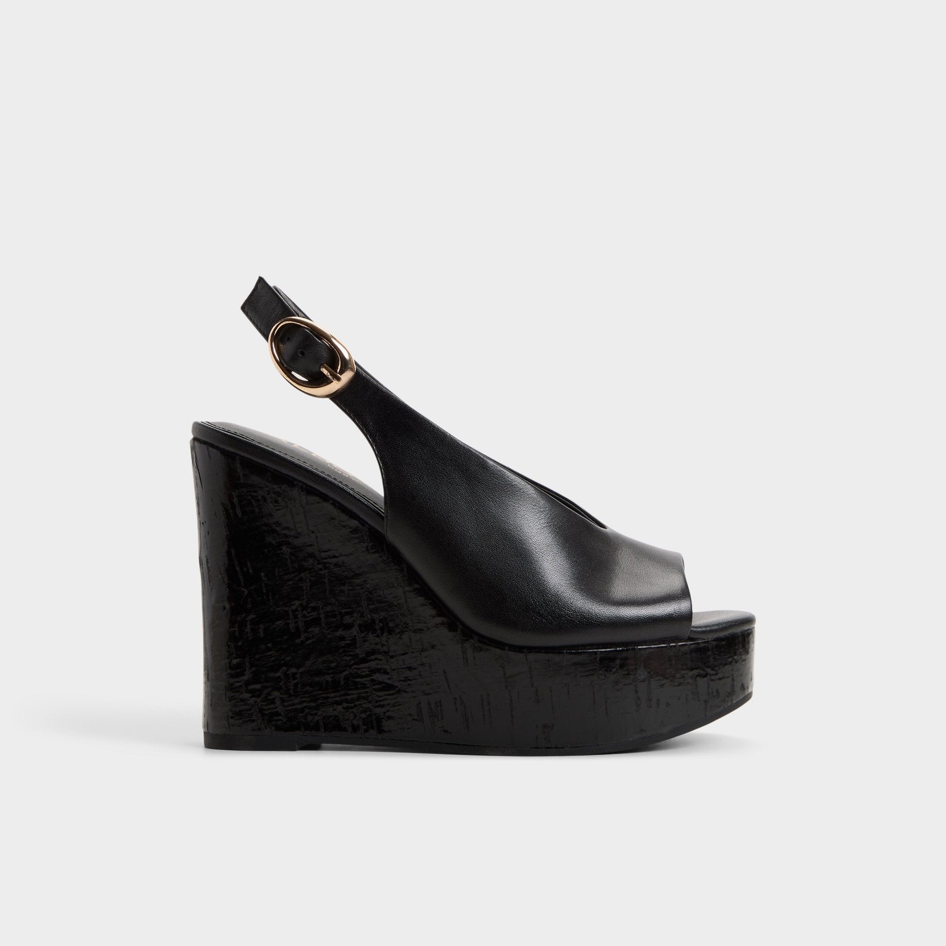 Tatianah in Black - Sling back heeled sandal, Wedge heel - Black