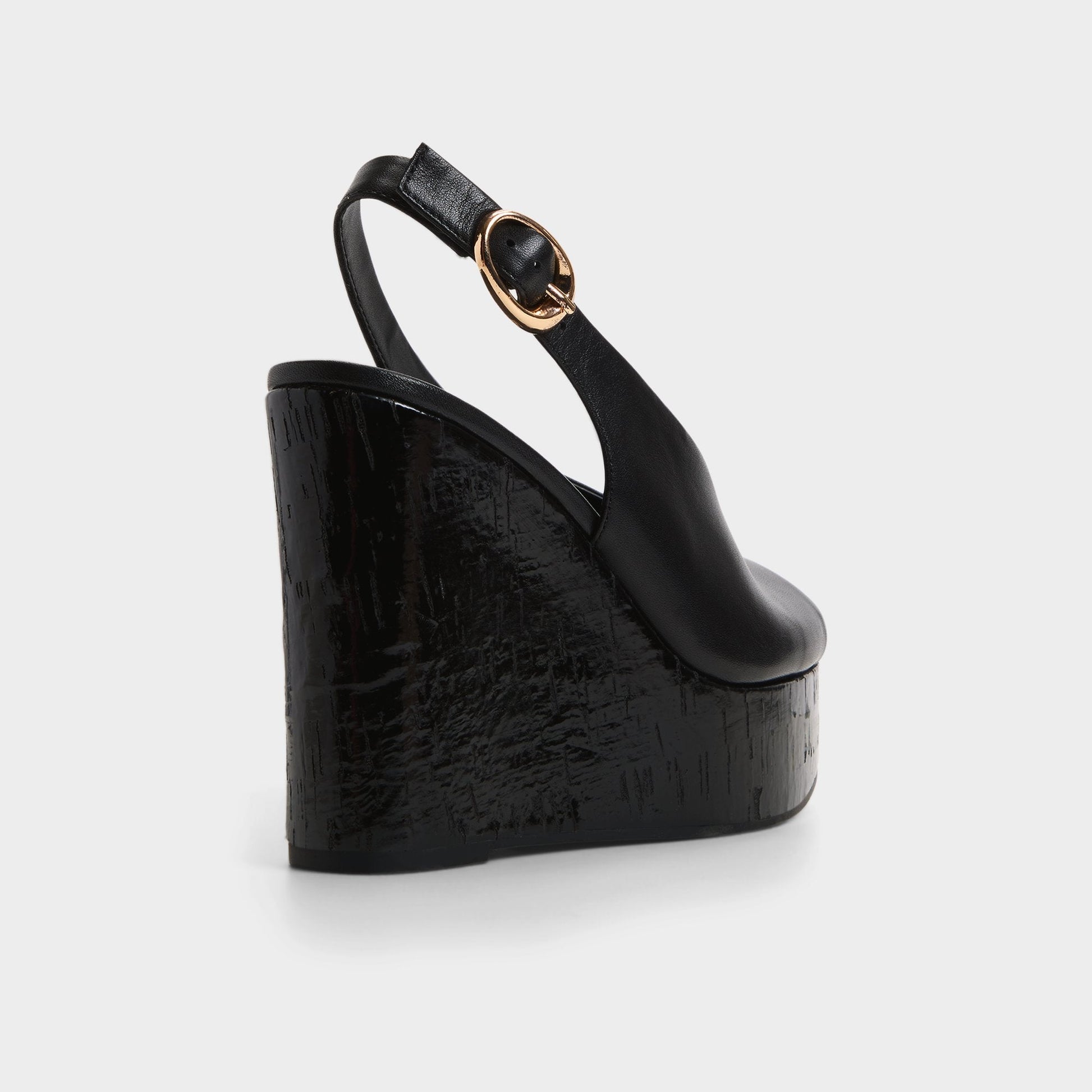 Tatianah in Black - Sling back heeled sandal, Wedge heel - Black
