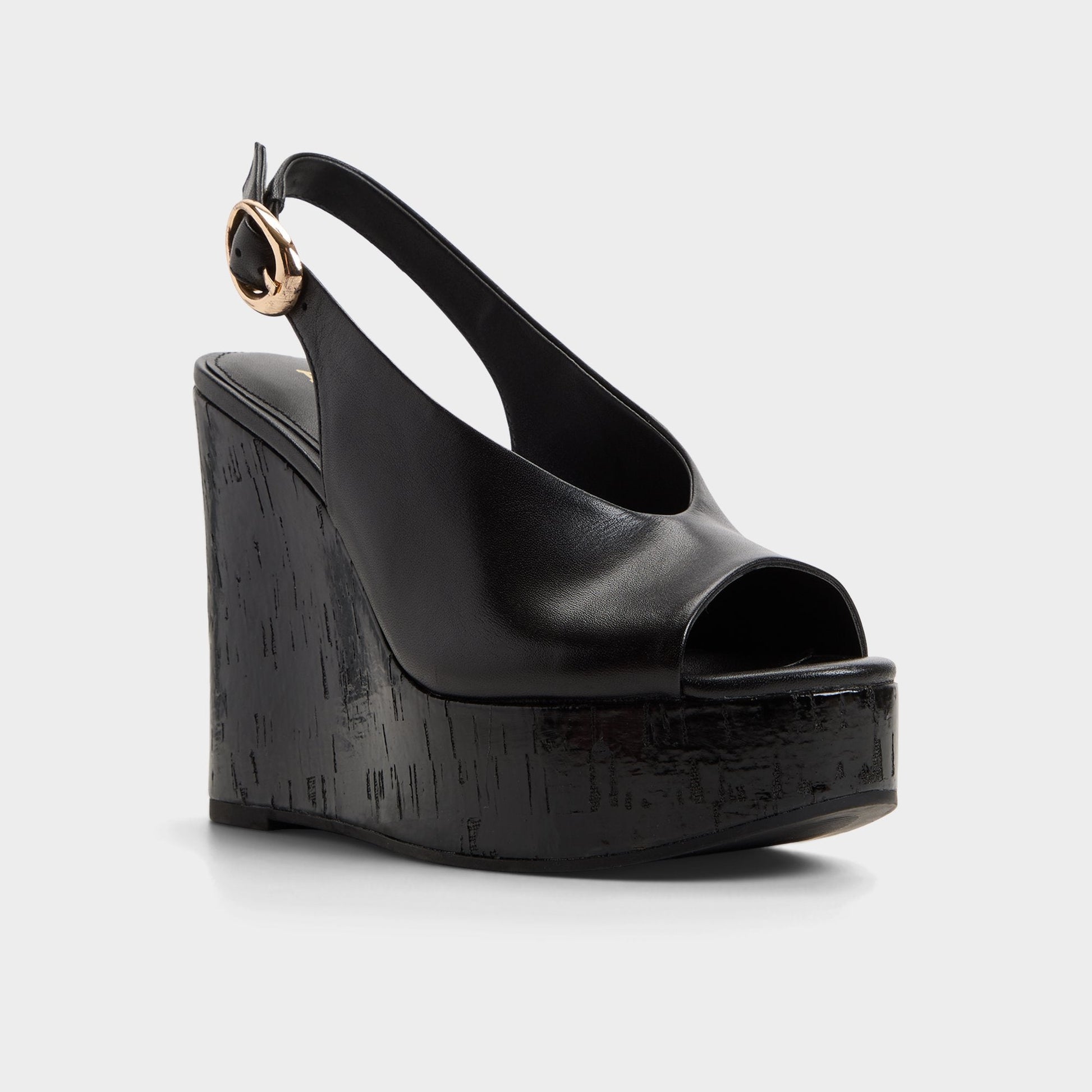 Tatianah in Black - Sling back heeled sandal, Wedge heel - Black