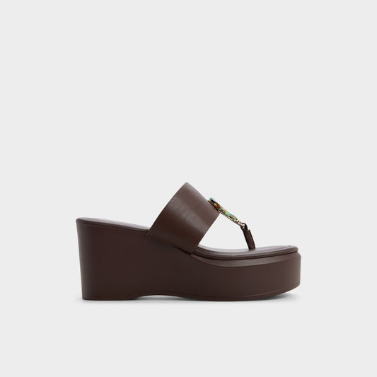 Friegan in Dark Brown - Slide sandal, Wedge heel - Dark brown