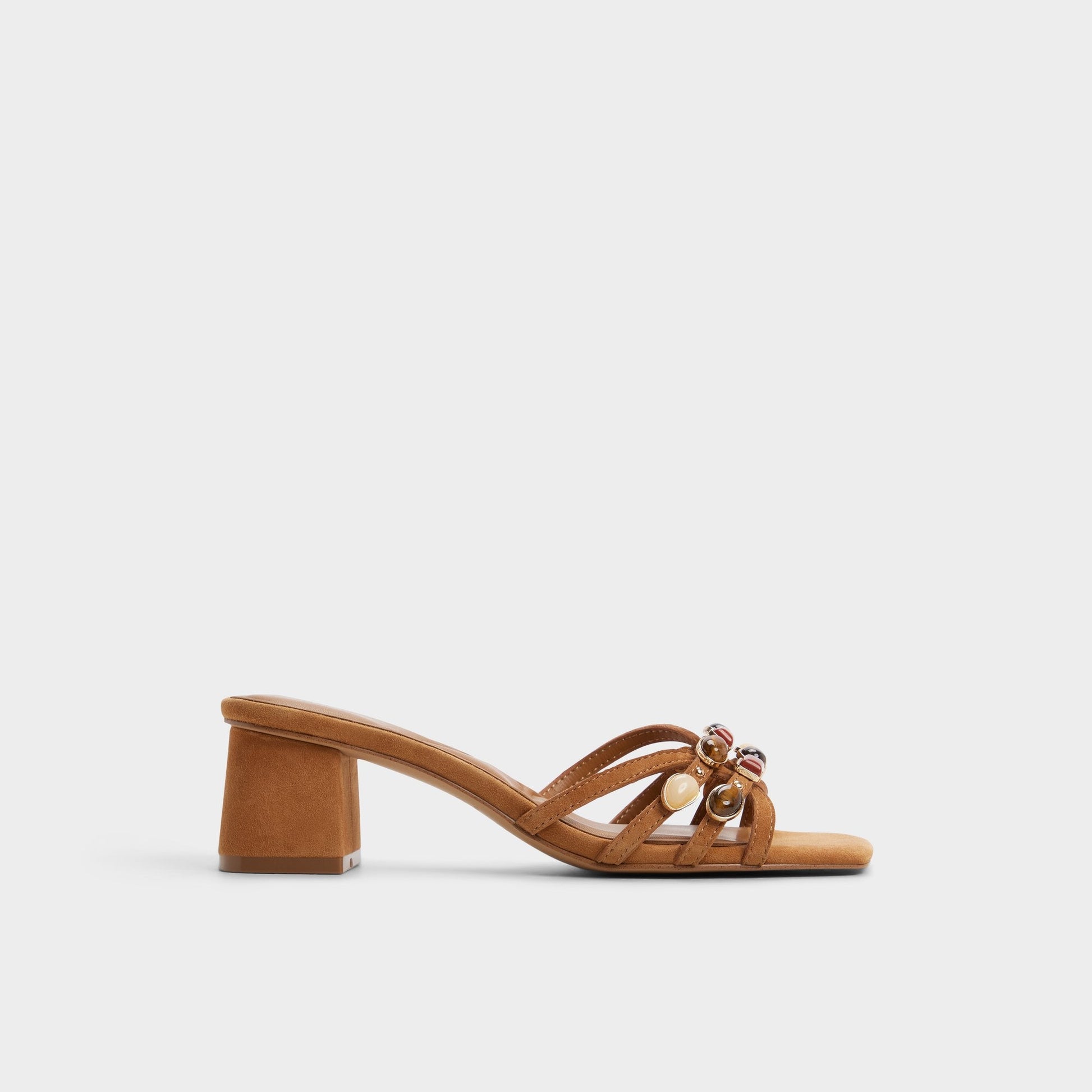 Jemstone in Medium Brown - Strappy heeled sandal, Block heel - Medium brown