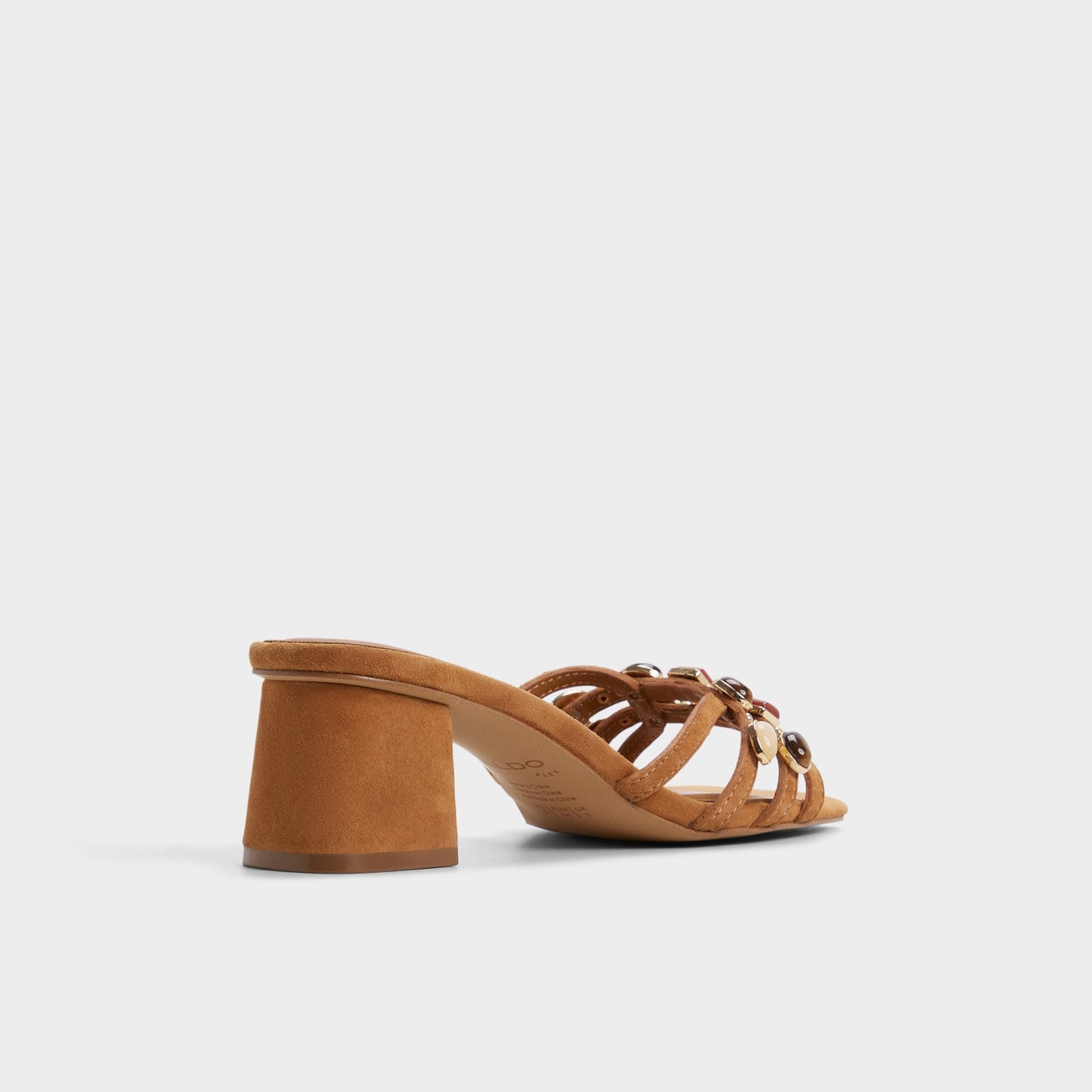 Jemstone in Medium Brown - Strappy heeled sandal, Block heel - Medium brown
