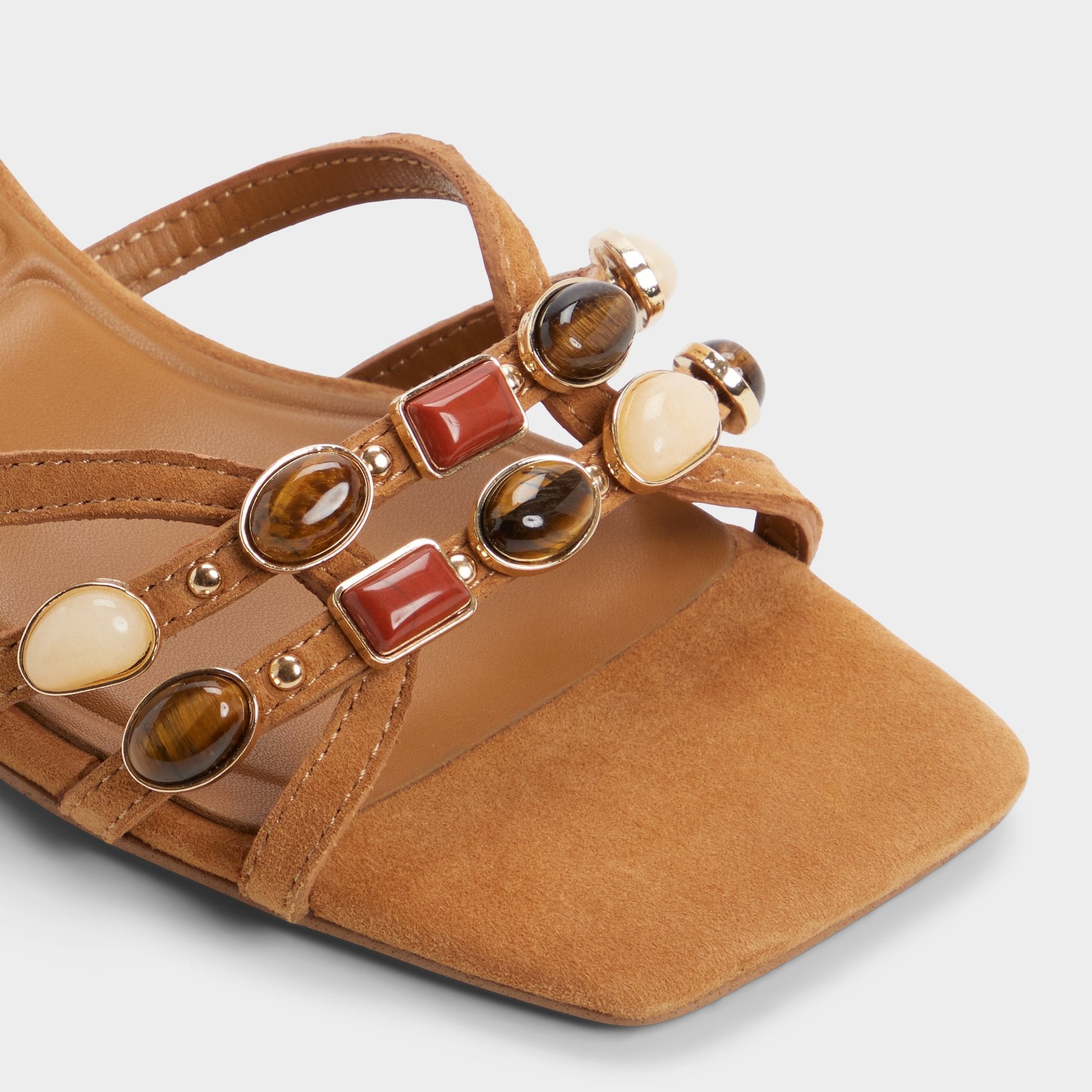 Jemstone in Medium Brown - Strappy heeled sandal, Block heel - Medium brown