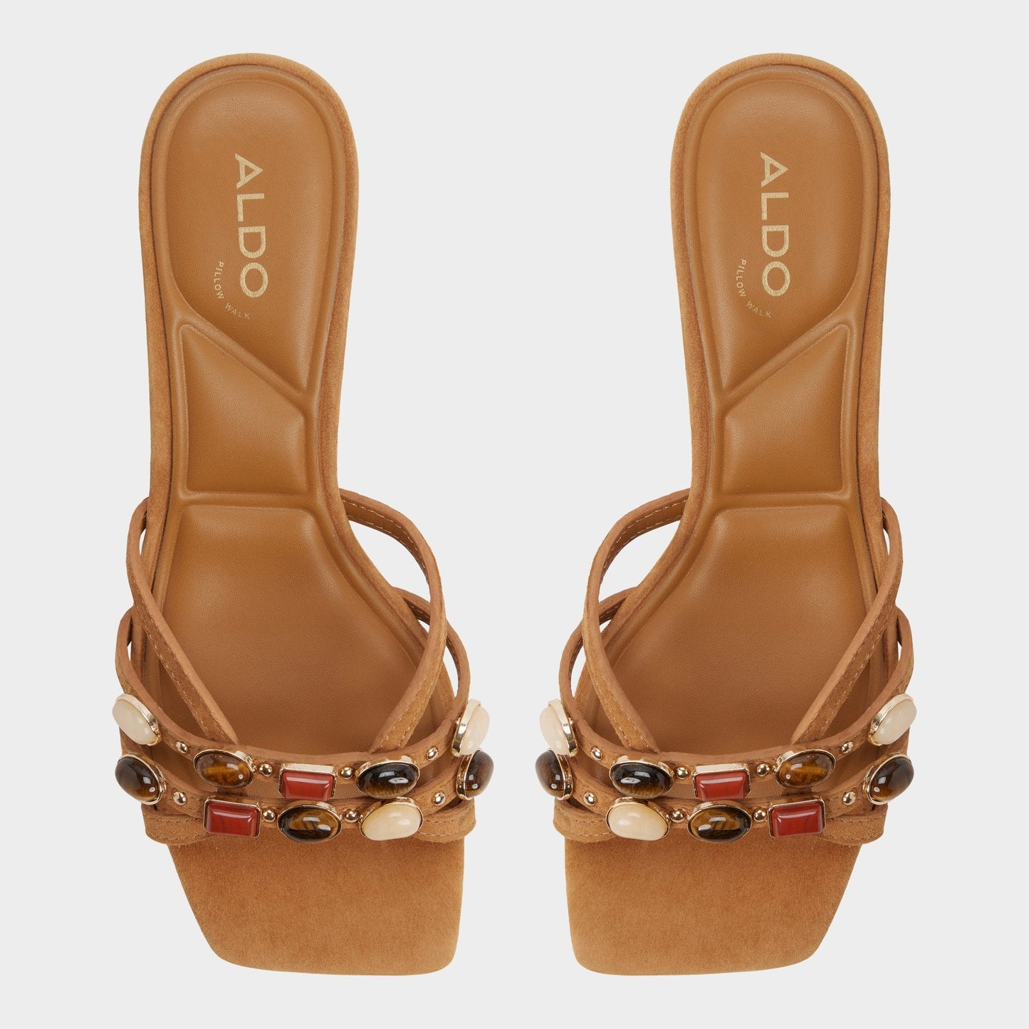 Jemstone in Medium Brown - Strappy heeled sandal, Block heel - Medium brown