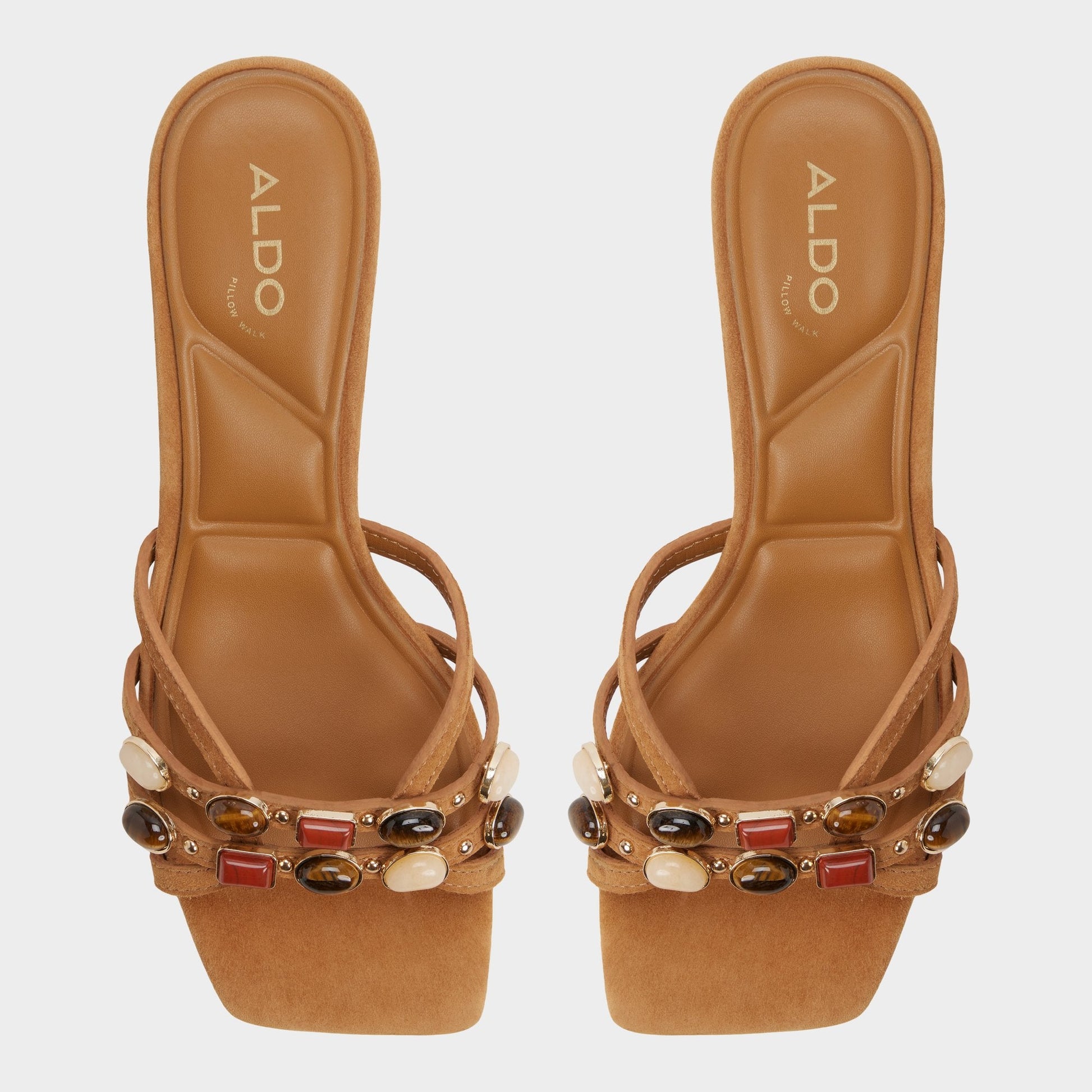 Jemstone in Medium Brown - Strappy heeled sandal, Block heel - Medium brown