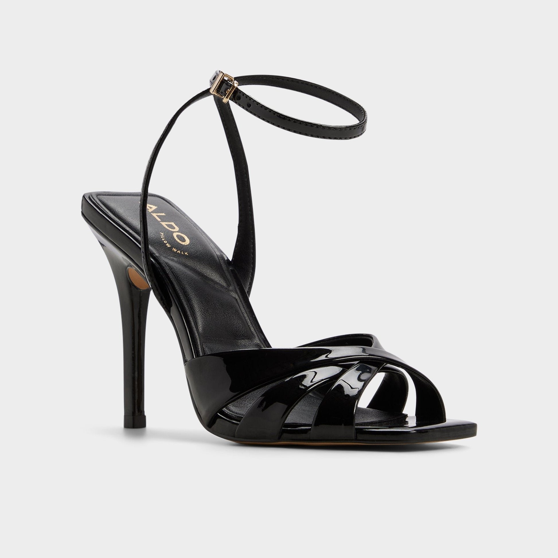 Meteora in Black - Strappy heeled sandal, Stiletto heel - Black