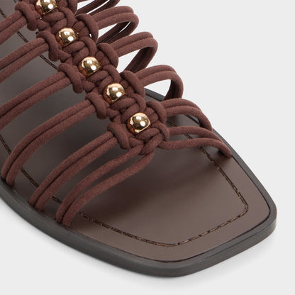 Unoma in Dark Brown - Strappy flat sandal - Dark brown