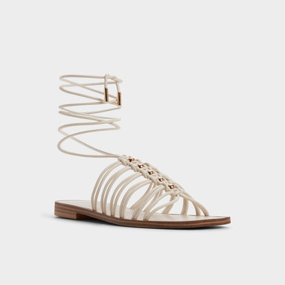 Unoma in White Bone - Strappy flat sandal - White/bone