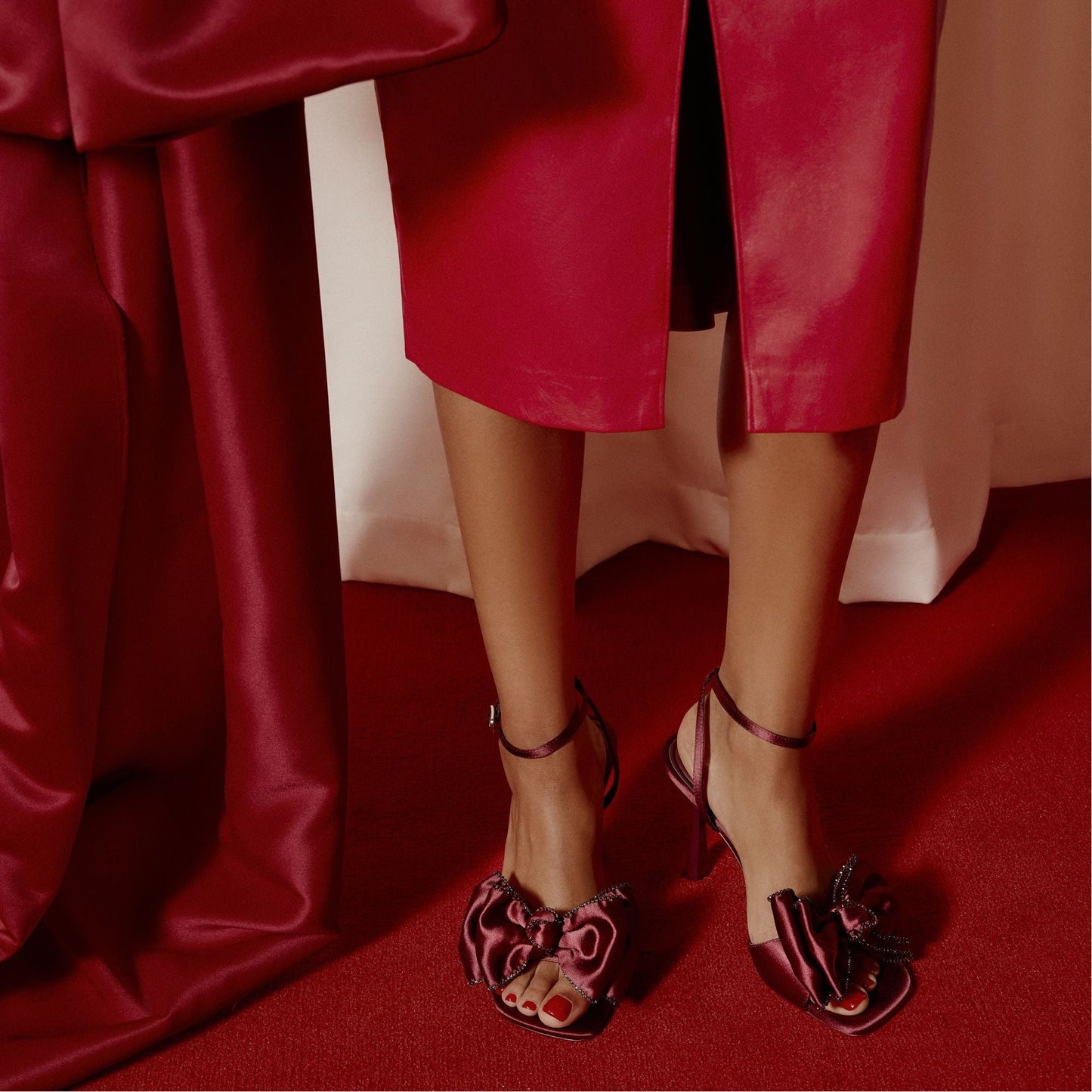 Tinsel in Bordo - Strappy heeled sandal, Stiletto heel - Bordo