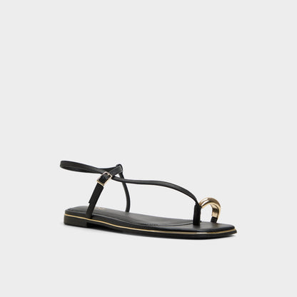 Jomalina Black Women's Flats - Strappy flat sandal - Black