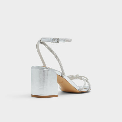 Bouclette Silver Women's Block heels - Strappy heeled sandal, Block heel - Silver