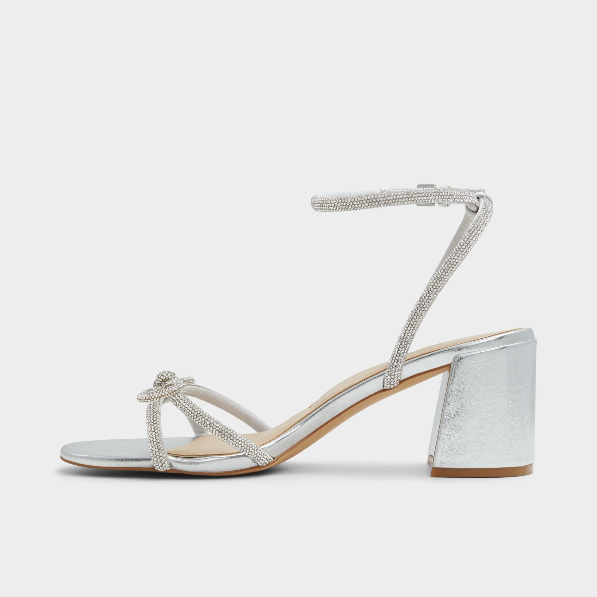 Bouclette Silver Women's Block heels - Strappy heeled sandal, Block heel - Silver