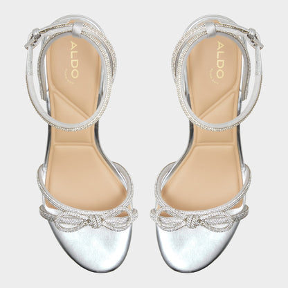 Bouclette Silver Women's Block heels - Strappy heeled sandal, Block heel - Silver